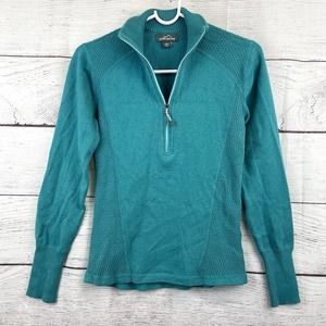 Eddie Bauer Women Blue Teal 1/4 Zip Pullover Sweater Size S